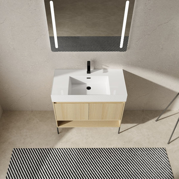 English Elm 36" Bathroom Vanity Combo With Resin Sink, Oak Finish, Stylish Storage & Easy Assembly For Modern Homes W1972S00009