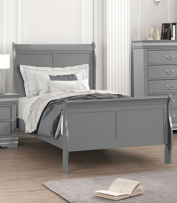 English Elm Gray Sleigh Bed Queen Size Wooden Frame with Elegant Louis Philippe Design for Classic Bedrooms Gray,Grey 27 L x 55 W x 6 H B2741S00584