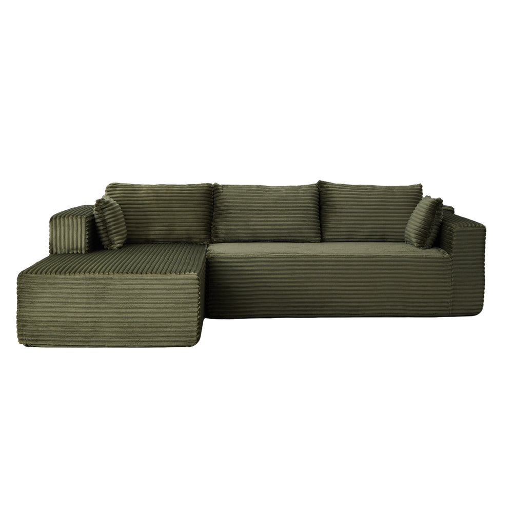 English Elm Compression Sectional Couch – Cozy Green Corduroy L-Shaped Sofa With Chaise For Small Spaces & Lounging W3723S00003