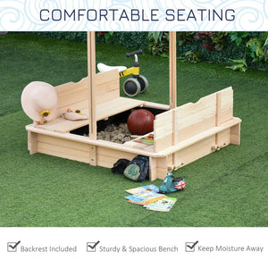English Elm Outsunny Cedar Wood Kids Sandbox with Adjustable Canopy and Foldable Bench Seats W2225P200739