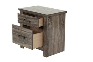 English Elm Natural Weathered Grey Nightstand with 2 Drawers, Mid-Century Tapered Legs, Black Groove Accents, 24"H HSESF00F5476