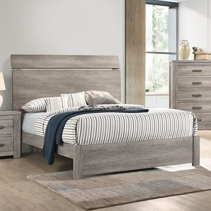 English Elm Wooden Modern Queen Size Bedframe with Rustic Paper Laminate Finish, Simple Headboard Design, 55"H Grey 85 L x 8 W x 5 H B011S01436