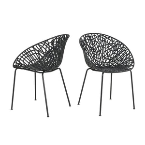 English Elm Christopher Knight Home® - Neiman Outdoor Dining Chair Set of 2 with Weather-Resistant Iron Frame and Perforated Diamond Design Black N775P256374B
