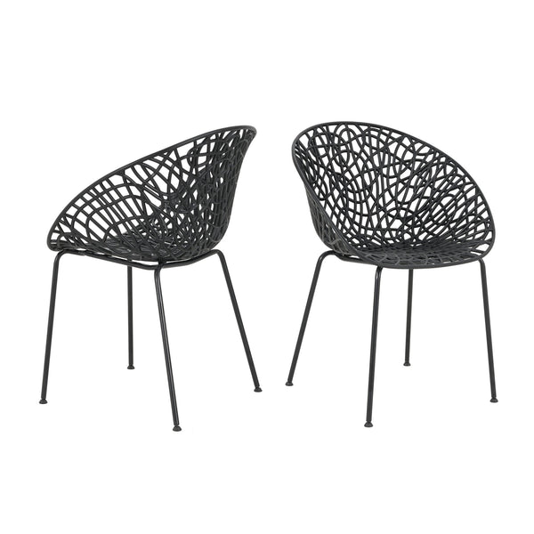 English Elm Christopher Knight Home® - Neiman Outdoor Dining Chair Set of 2 with Weather-Resistant Iron Frame and Perforated Diamond Design Black N775P256374B