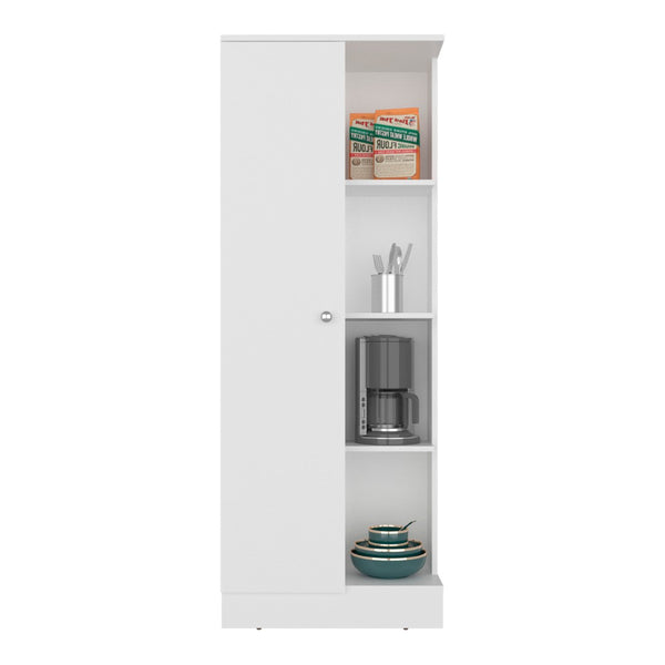 English Elm White Tall Narrow Kitchen Pantry Cabinet with Open Shelves and Concealed Storage Door B062P483733