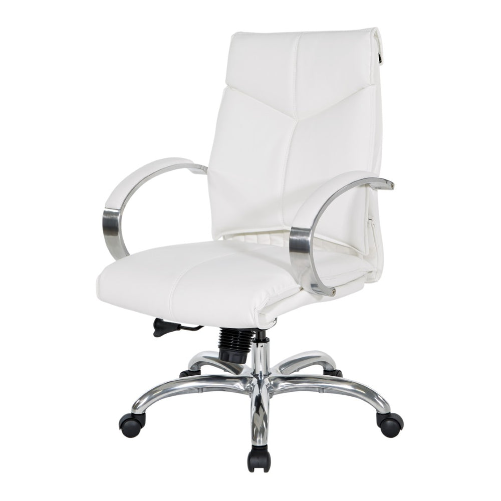 OSP Home Furnishings Deluxe Executive Office Chair with Lumbar Support Faux Leather and Aluminum Base 7251-R101