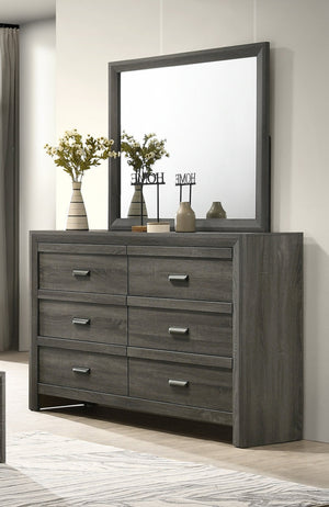 English Elm 1pc Rustic Contemporary Chest with Five Drawers, Metal Pulls, Distressed Finish for Stylish Bedroom Storage Gray 60.16 L x 18.19 W x 41.81 H B011P368148