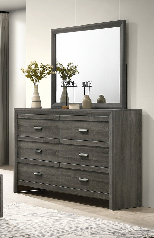 English Elm 1pc Rustic Contemporary Chest with Five Drawers, Metal Pulls, Distressed Finish for Stylish Bedroom Storage Gray 60.16 L x 18.19 W x 41.81 H B011P368148