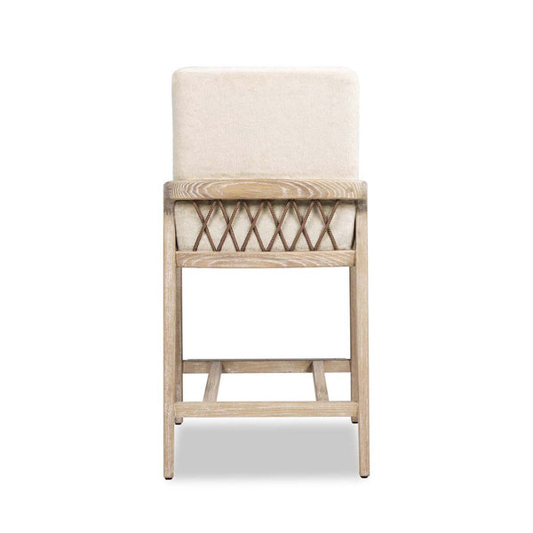 English Elm Jennifer Taylor Home - Arizona 25.5" Solid Ash Wood Counter Stool with Rope Back & Crème Faux Fur Upholstery, Coastal Farmhouse elegance B2719P238401