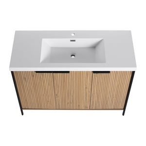 English Elm 48" Freestanding Bathroom Vanity with Thick Resin Sink, Soft-Close Doors, Adjustable Shelves, Durable Finish Light Coffee W999S00297