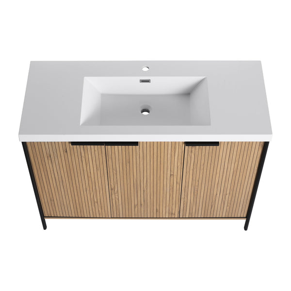 English Elm 48" Freestanding Bathroom Vanity with Thick Resin Sink, Soft-Close Doors, Adjustable Shelves, Durable Finish Light Coffee W999S00297