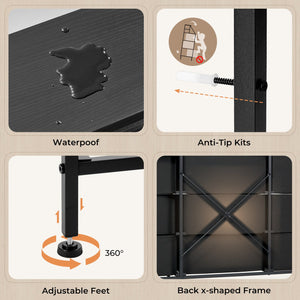 English Elm 55''W Modern Dresser with 9 Fabric Drawers & 2 Open Shelves — Sturdy Wood‑Metal Chest, Anti‑Tip Stability Black T3950P402193