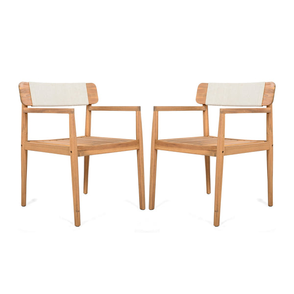 English Elm Christopher Knight Home® - Patio Acacia Wood Outdoor Club Chair Conversation Set with Side Table — Durable UV‑Resistant, Ergonomic Comfort Light Teak,White N770P313798L_N770P269704W004