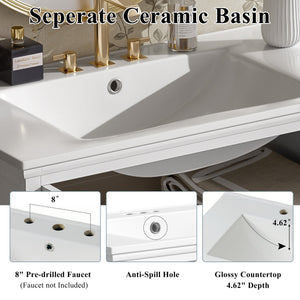 English Elm Christopher Knight Home® - 30" Modern Bathroom Vanity with Ceramic Sink, Tempered Blurred Glass Doors, Rubber Wood Frame Storage White N817P279904W