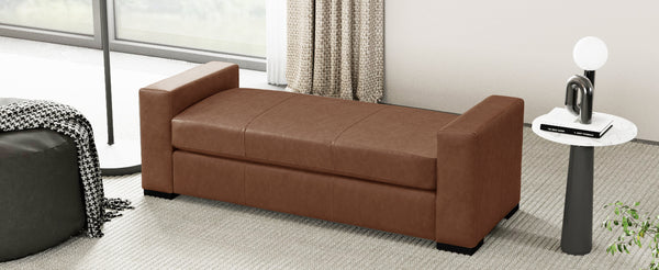 English Elm Christopher Knight Home® - Stylish Faux Leather Ottoman with Armrests — Water‑Resistant, Scratch‑Resistant, Modern Accent Seat loveseat Brown PU N769P294937D