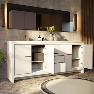 English Elm White Double Bath Vanity With Cultured Marble Top, Gun Metal Faucet, And 70-Inch Mirror For Elegance B2731S01779-GIGA