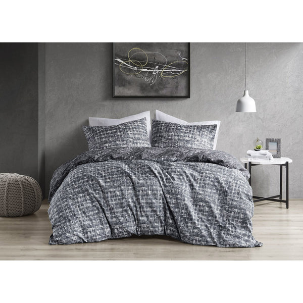 JLA Home Comfort Spaces - Textured Reversible Duvet Set with Abstract Print, Breathable Microfiber, Oeko‑Tex Certified Comfort Gray AM12-0118