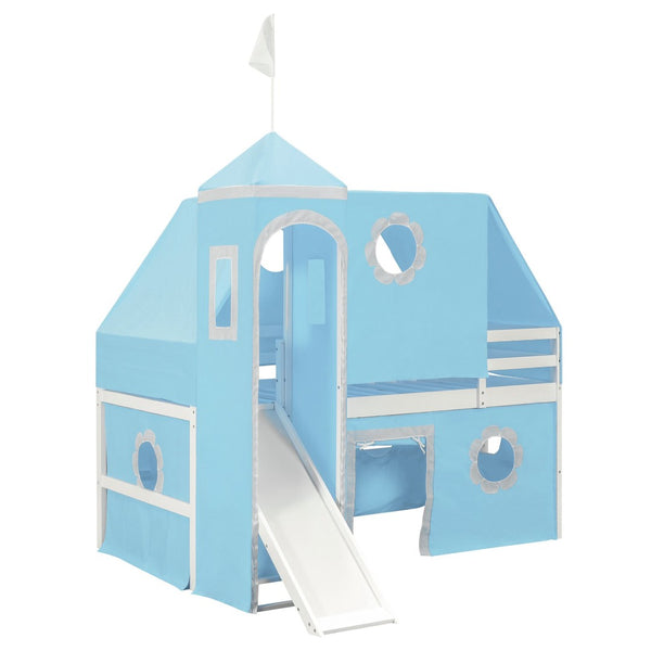 English Elm Twin Castle Loft Bed with Slide Tent Tower and Play Space for Kids Rooms Blue N708P249511C