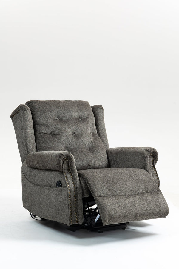English Elm Power Lift Recliner modern velvet lift chair with remote, tufted wingback, ergonomic support, 350 lb capacity Grey W547S00074
