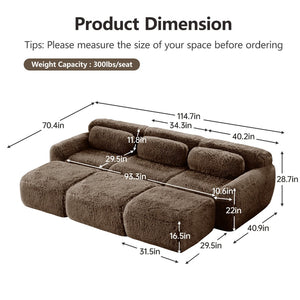 English Elm 3-seater Curved Modular Sectional Plush Upholstered Sofa with Linkable Ottoman for Living Rooms Chocolate W714S01543