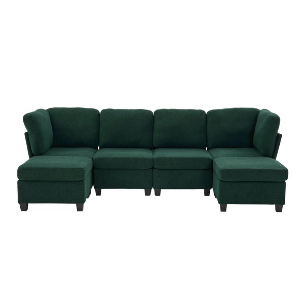English Elm UNITED Modular 6-Seat Sectional Sofa with Removable Ottoman, Storage Compartments, Convertible Comfort Emerald W1568S00244