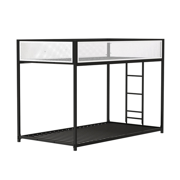 English Elm Contemporary Twin-Over-Full Metal Bunk Bed with Attached Ladder, Durable Industrial Frame, Guest-Ready Design Matte Black,Matte White 83 L x 15 W x 5 H B2741P391251