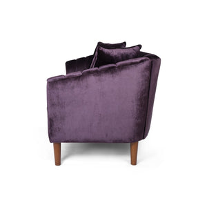 English Elm 3-seater Velvet Sofa with Button Tufting Shell Arms and Tapered Legs for Living Room Purple 66957.00ANVLTBLKBRY_66957.00BNVLTBLKBRY