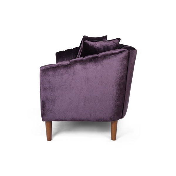 English Elm 3-seater Velvet Sofa with Button Tufting Shell Arms and Tapered Legs for Living Room Purple 66957.00ANVLTBLKBRY_66957.00BNVLTBLKBRY