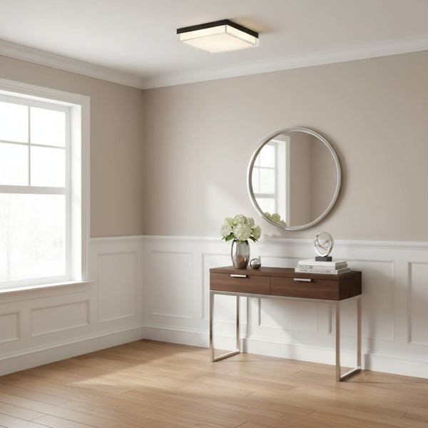 English Elm 11-inch Matte Led Flush Mount Ceiling Light Dimmable Frosted Diffuser Modern Low Profile Black B370P398964