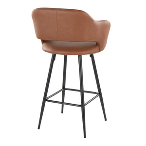 English Elm Margarite Contemporary 26" Fixed-Height Counter Stool Set of 2 — Faux Leather Seat, Black Metal Frame, Ergonomic Cutout Brown B202S00357