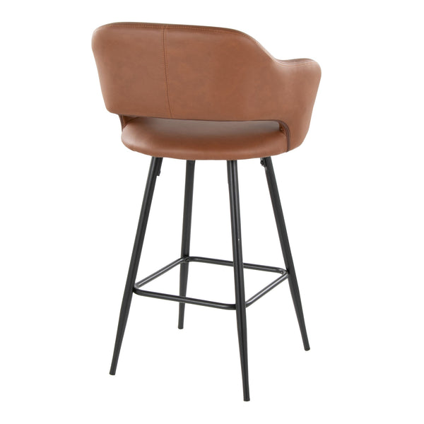 English Elm Margarite Contemporary 26" Fixed-Height Counter Stool Set of 2 — Faux Leather Seat, Black Metal Frame, Ergonomic Cutout Brown B202S00357