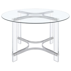 English Elm Uptown Round Glass Top Acrylic 5 Piece Dining Set with Chrome Sled Chair Bases B062S01784