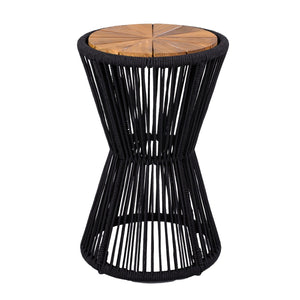 English Elm Scott Living Nara Outdoor Acacia Wood Side Tables with Woven Rope Iron Frame Set Black,Teak N770PS2354692B