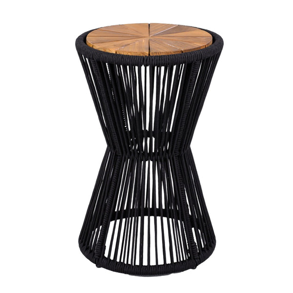 English Elm Scott Living Nara Outdoor Acacia Wood Side Tables with Woven Rope Iron Frame Set Black,Teak N770PS2354692B