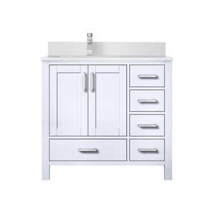 English Elm White 36 in. Bath Vanity with Left Offset White Quartz Top, Faucet Set, Soft-Close Drawers & Storage B2731P259019