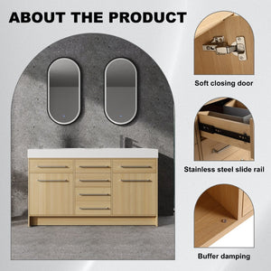 English Elm 60" Freestanding Bathroom Vanity With Double Sink, Soft-Close Doors & Drawers In Original Oak Finish P1 W1972P315232-GIGA