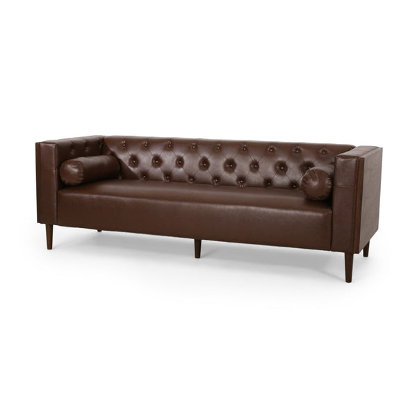 English Elm 3-seater Diamond Tufted Contemporary Sofa Deep Seated Living Room Couch with Pillows Dark Brown 70630.00ADBRN_70630.00BDBRN