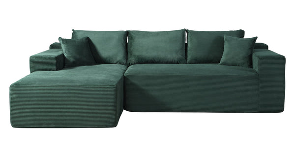 English Elm 2-Piece Dark Green Corduroy L-Shaped Sofa – Modular 3-Seater Couch With Pillows, No-Tool Setup! B2735P384506