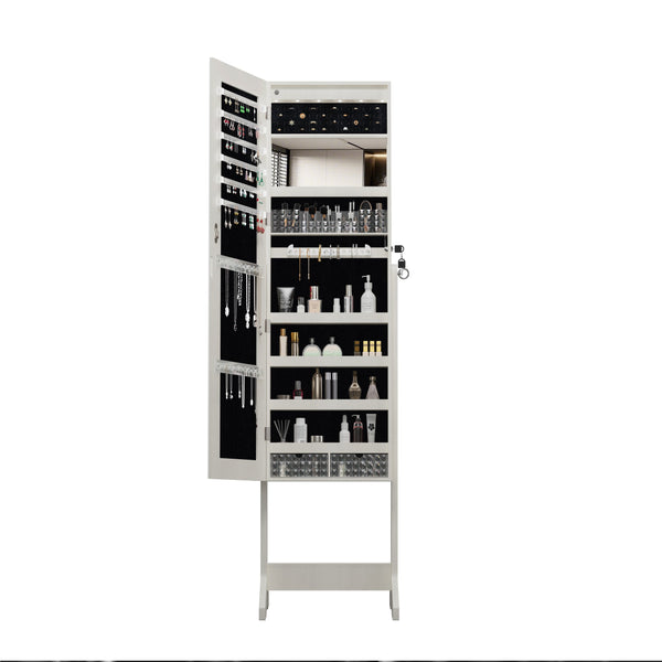 English Elm Jewelry Cabinet Armoire With Full-Length Mirror & Interior Lighting - Elegant Organizer With Lock W3406P340443