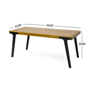 English Elm Christopher Knight Home® - 1 Acacia Outdoor Dining Table with 2 Benches - UV‑Treated Polywood Slats, Rust‑Resistant Metal Frame, Seats 6 74323.00_74322.00