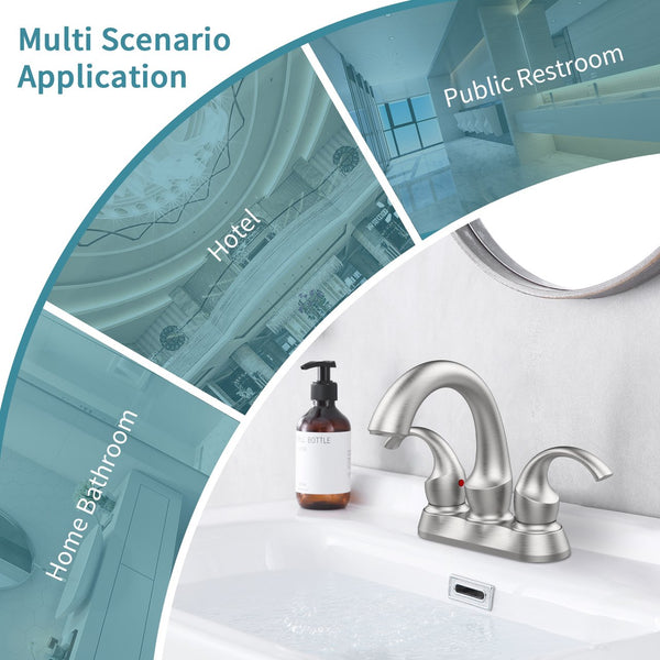 English Elm Bathroom Faucet 2-Handle Brushed Nickel Swan Style With Pop-Up Drain For Easy Installation, Fr4075-Np T3177P277547