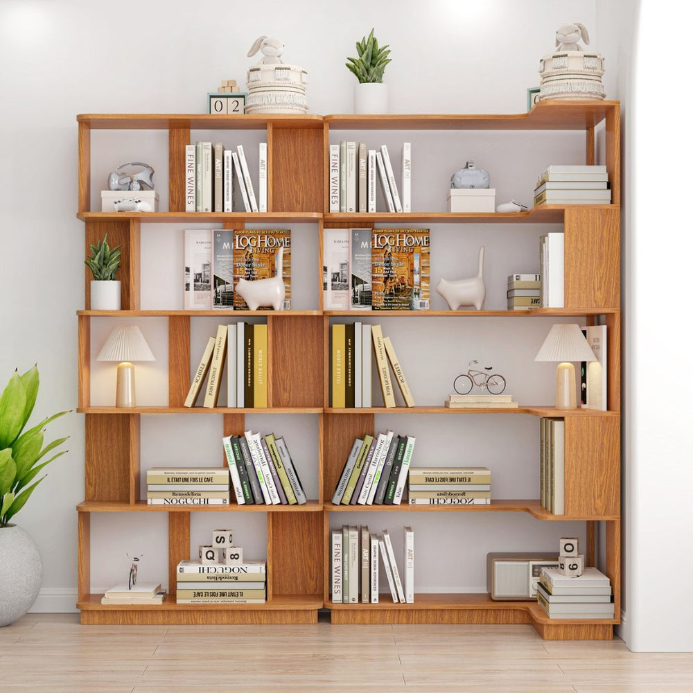 English Elm 90 Cm Modular Corner Bookcase Set Open Display Shelving Dark Oak Home Office W2899S00011