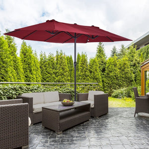 English Elm Outsunny Extra Large 15Ft Double-Sided Patio Umbrella With Crank, Wine Red Canopy For Stylish Coverage W2225P200608-GIGA