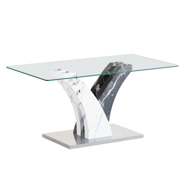 English Elm Table And Chair Set – Modern Tempered Glass Dining Table With 4 Comfortable Light Gray Upholstered Chairs W1151S03806-GIGA