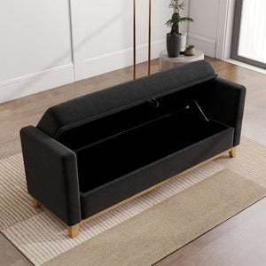 English Elm 66 Inch Sherpa Upholstered Storage Bench with Fluted Wood Base and Bolster Pillows Black+Neutral W1658P446125