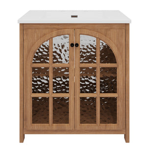 English Elm Christopher Knight Home® - 30 Inches Vintage Rustic Bathroom Vanity With Ceramic Sink, Soft-Closing Doors & Antique Bronze Pulls N817P299512N