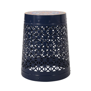 English Elm Christopher Knight Home® - CRANBROOK Side Table with Lace-Cut Powder-Coated Metal Frame and Tile Mosaic Top for Patio Elegance Dark Blue 70510.00DBLU