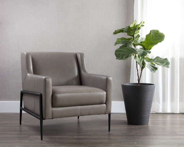 Sunpan Talula Lounge Chair - Alpine Grey Italian Leather with Black Steel Frame for Modern Elegance and Comfort