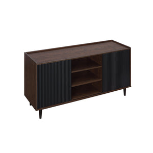 English Elm Duane Fluted 59" Sideboard with Ribbed Wood Grain, Cable Management & Iron Feet for TV Stand Black B365P397664