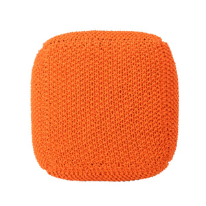 English Elm Christopher Knight Home® - Hollis Handcrafted Knitted Cotton Pouf Cube - 100% Cotton Orange Ottoman, Cozy Accent Seat 20x16 62658.00ORG